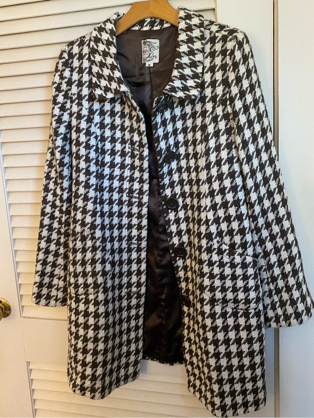 Tulle White & Brown Houndstooth Pea Coat